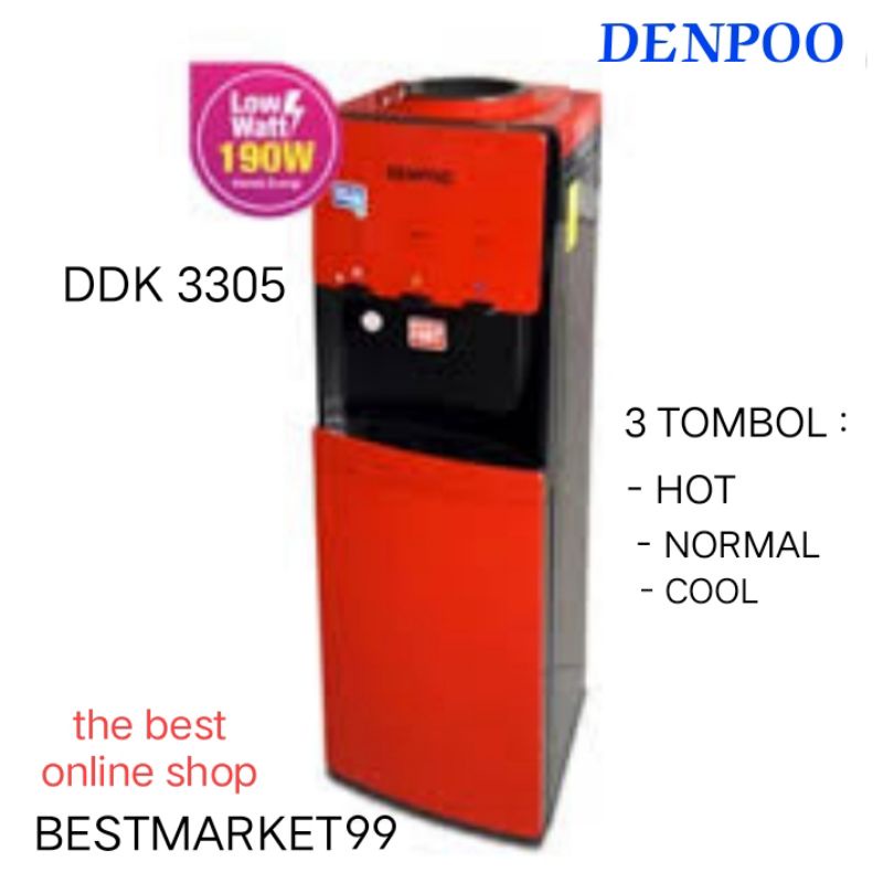 Promo Free Ongkir Dispenser DENPOO DDK 3305 Lowwatt Hot, Normal &amp; Cool Kompresor