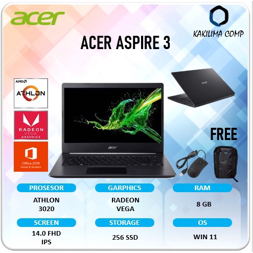 Laptop Sekolah ACER Aspire 3 Slim AMD ATHLON Ram 8GB Free Office Original