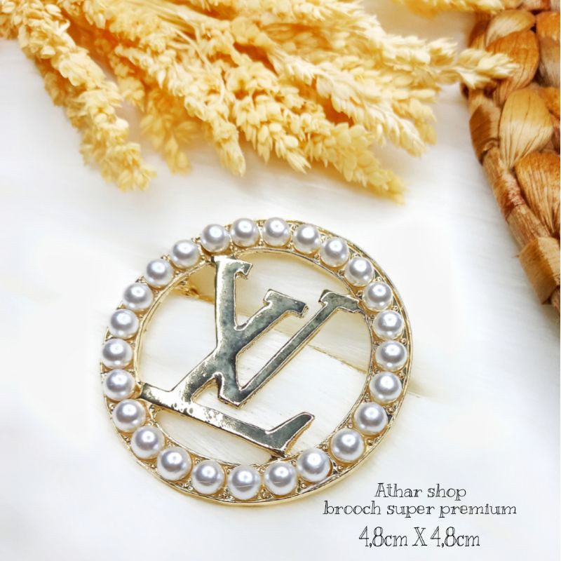 Athar shop Bros super premium mewah branded import brooch dada bross hijab mutiara bulat