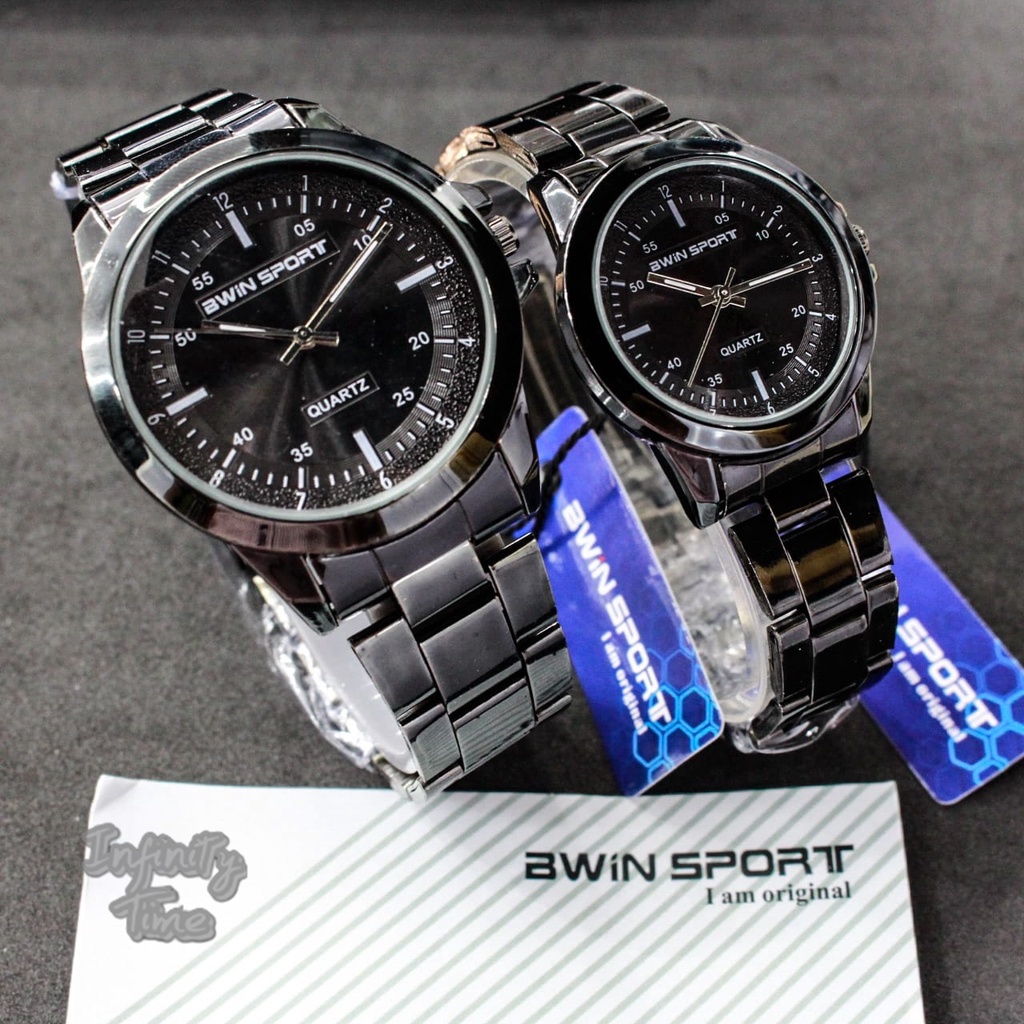 Jam Tangan Couple Awin Bwin Sport M1038G M1038L Cowok Cewek Analog Rantai Stainless Kualitas Origina