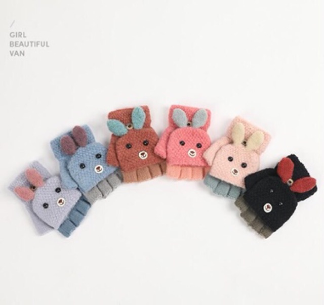 Glove Fingerless Rabbit Sarung Tangan Anak Wool Winter Musim Dingin