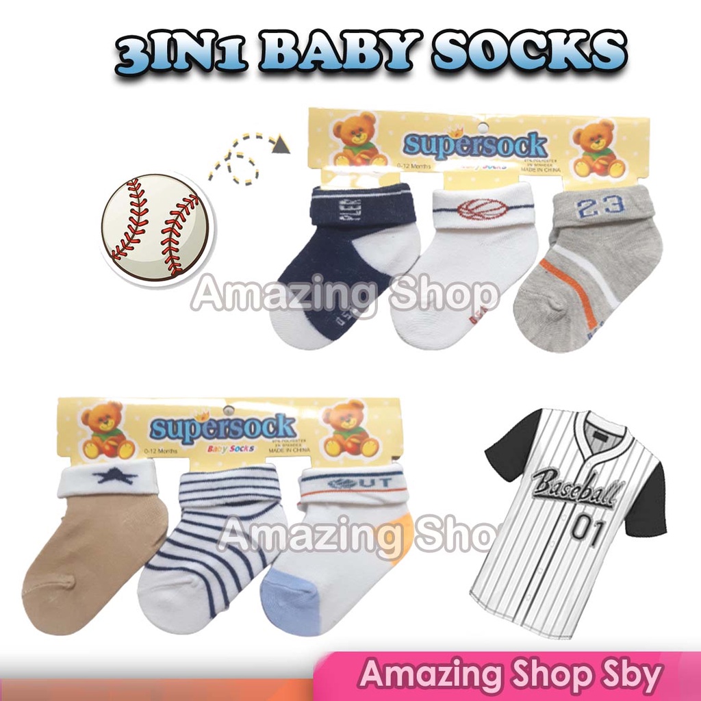 Kaos Kaki Anak Bayi 3in1 Kids Sock Newborn Cute Amazing Shop SBY