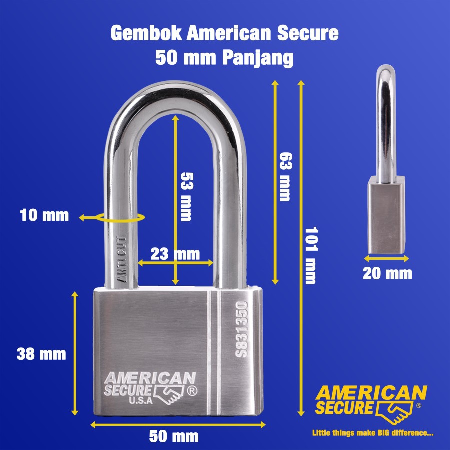gembok anti maling 50 mm leher panjang american tools