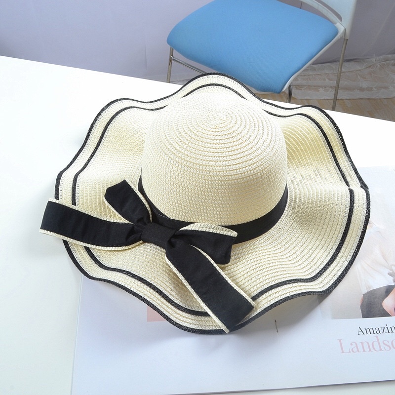 MAYSTAR Topi Pantai wanita Bunga pelindung UV -Summerhat Pantai import T58-Putih