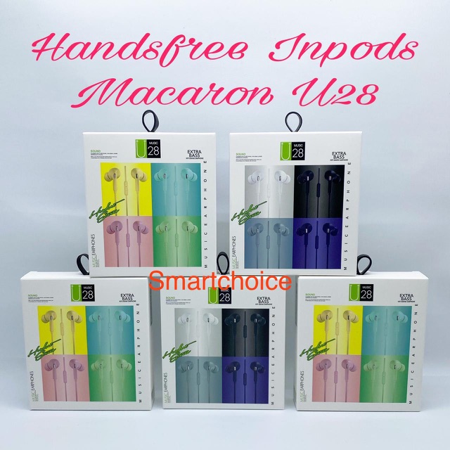 Handsfree Macaron Stereo U28 Headset U 28 Earphone Extra  Bass Macaron U-28