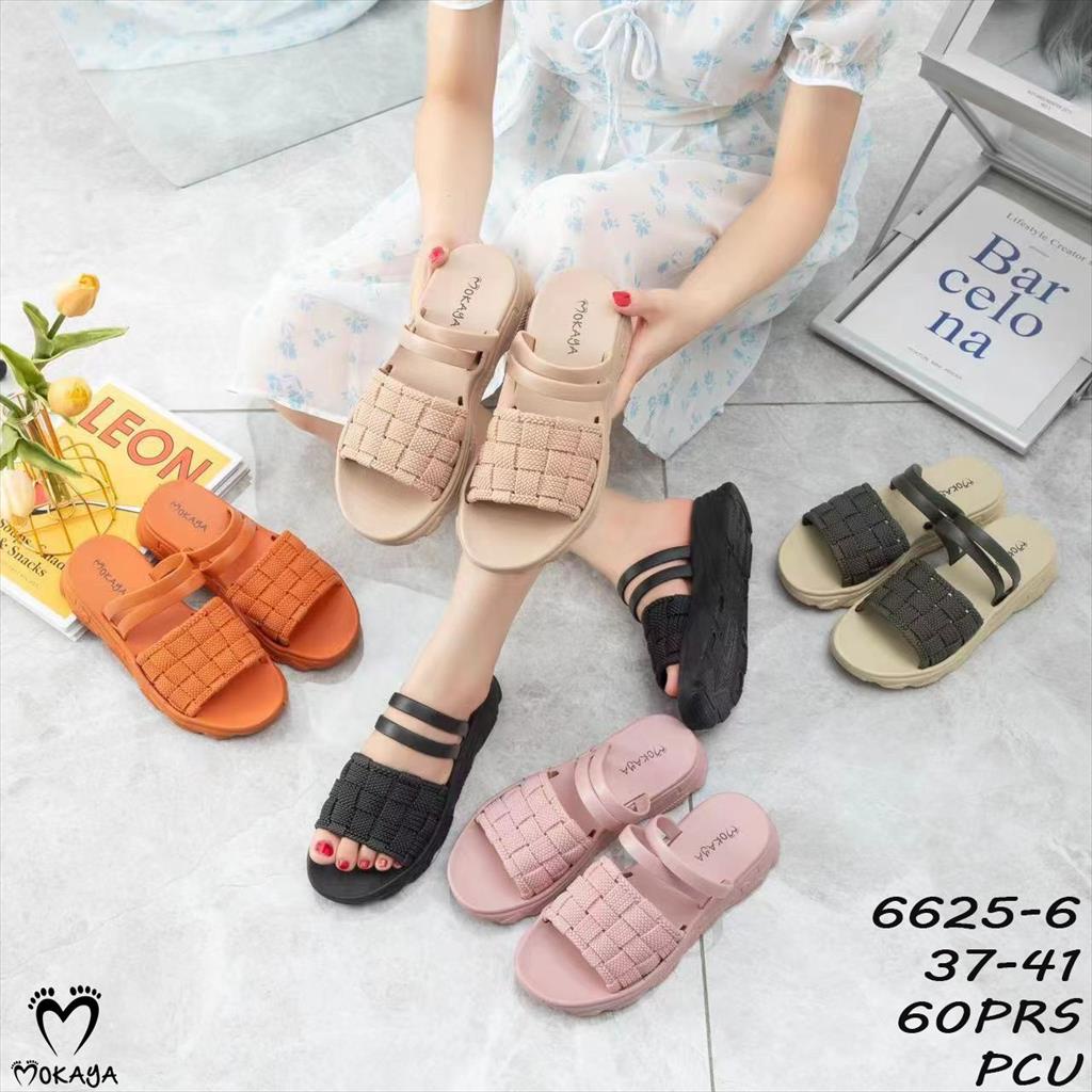 Sandal Slop Jelly Birken Korea Wanita Ban Anyam Kotak Sol Tebal Empuk Keren Cantik Elegant Import Mokaya / Size 37-41 (6625-6)