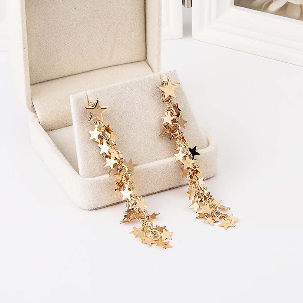 Needway Anting Liar Panjang Wanita Warna Emas Logam Ear Stud