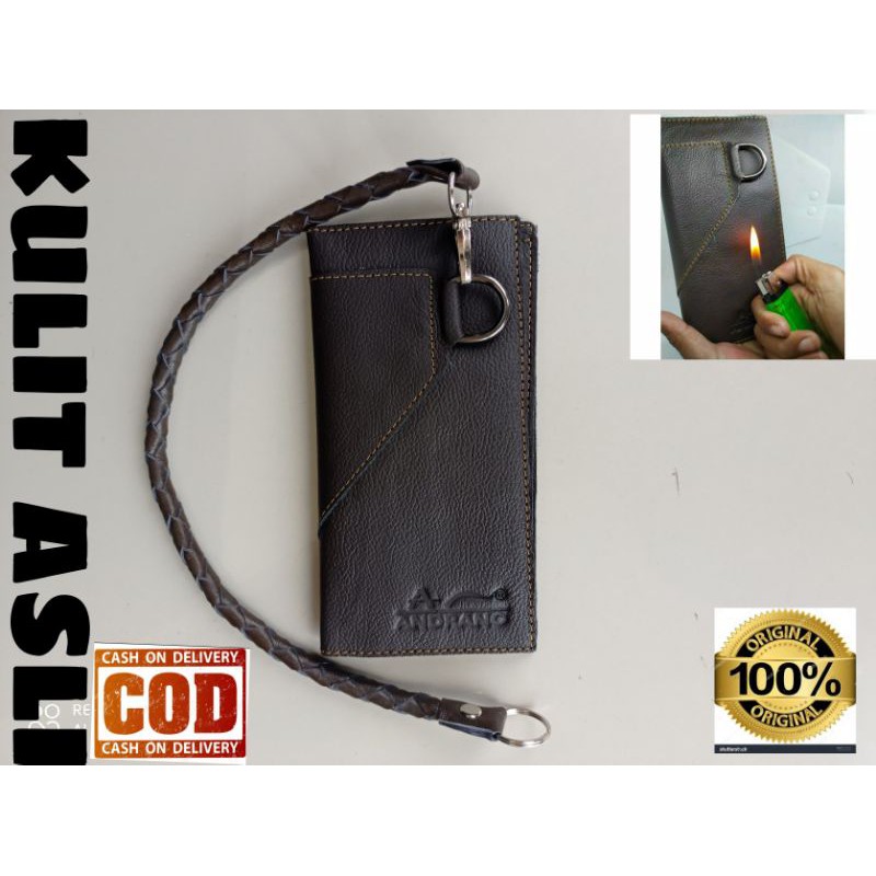 Dompet Panjang Pria Kulit Asli | Dompet Bikers Dengan Tali Anti Maling