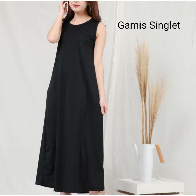 INNER DRESS POLOS HITAM / DALEMAN WANITA DRESS TANPA LENGAN / INNER DRESS LENGAN PANJANG TERBARU