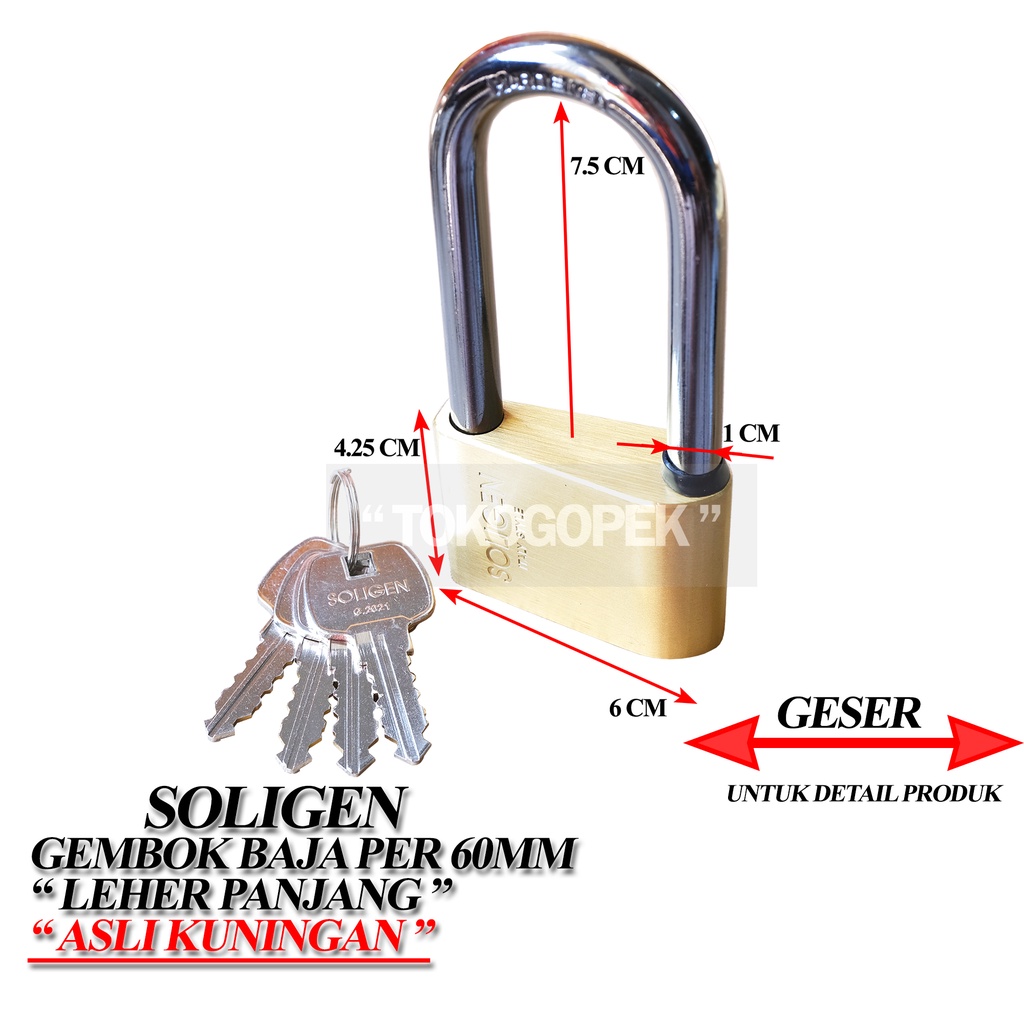 SOLIGEN GEMBOK PER BAJA HITAM LEHER PANJANG 40mm 50mm 60mm