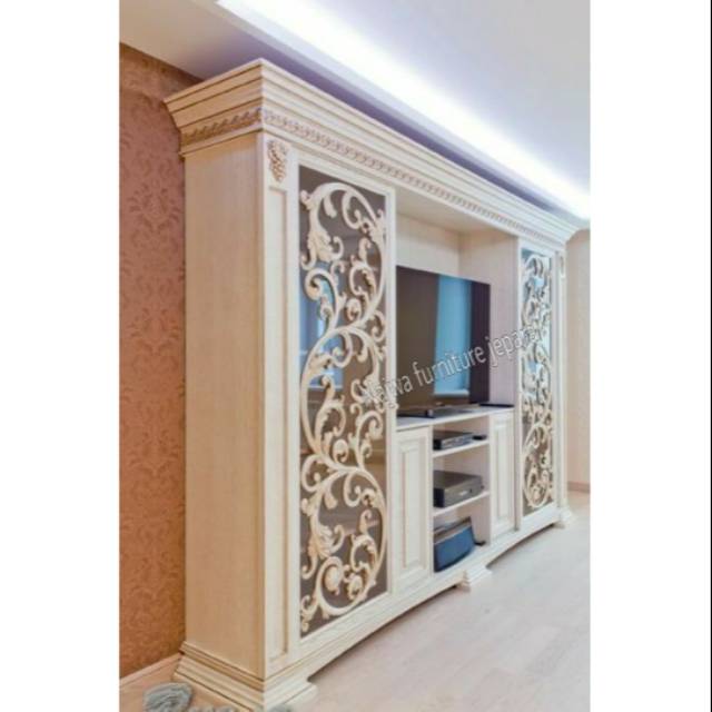 bufet tv/almari tv ukiran mewah jati jepara + finishing