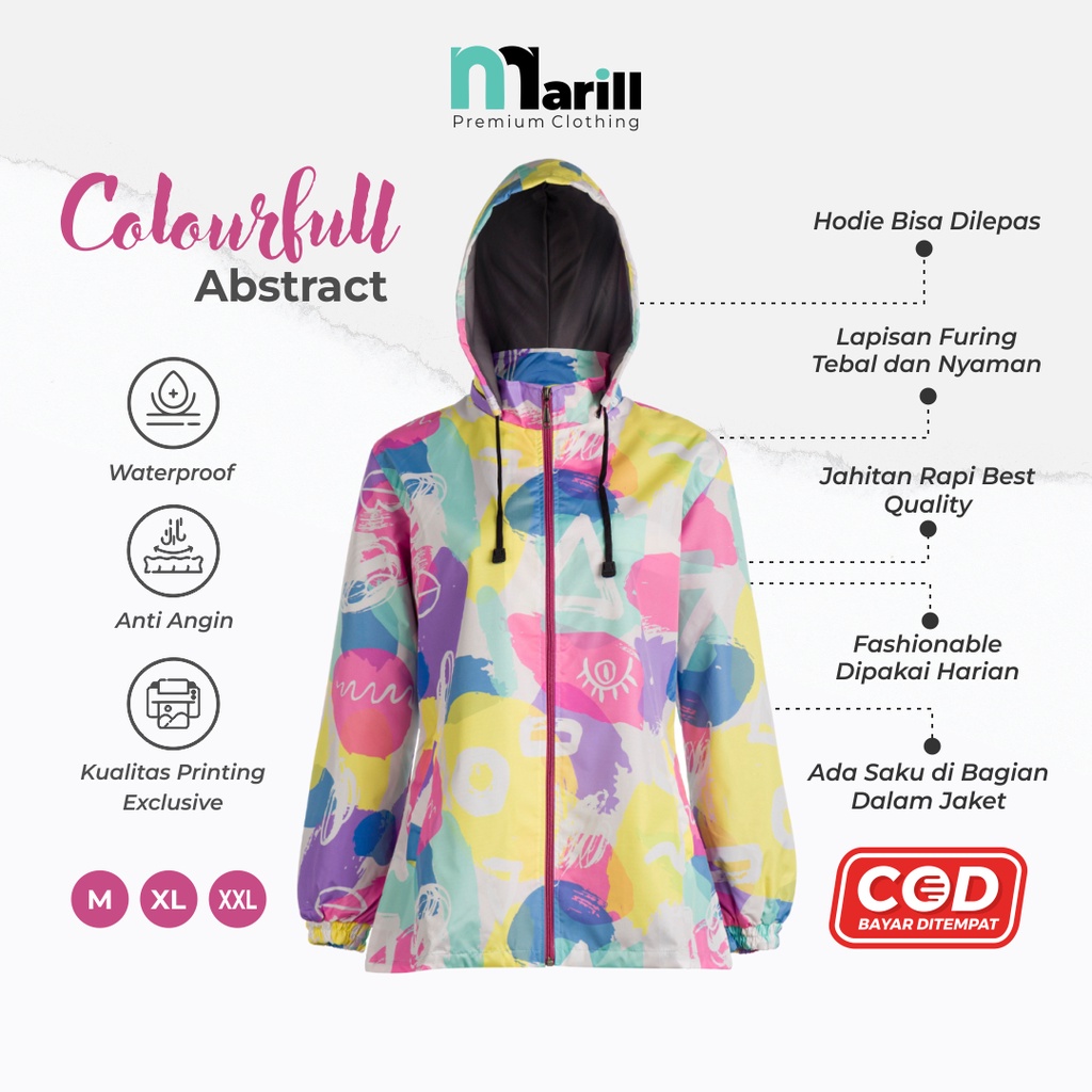 Jaket Parasut Parasit Anti Tahan Air Angin Motor Panjang Long Jacket Wanita Printing Motif Colorfull Abstract