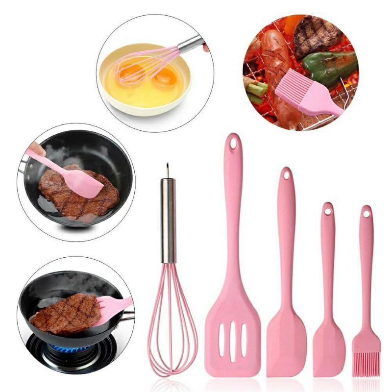 5in1 Set Silicone Warna Kitchen Spatula Cooking / Spatula Warna Sillicone Set 5pcs