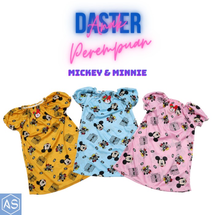 Daster Anak Perempuan Motif Karakter Mickey Minnie Mouse Usia 1-6 Tahun Baju Tidur Anak Model Tangan