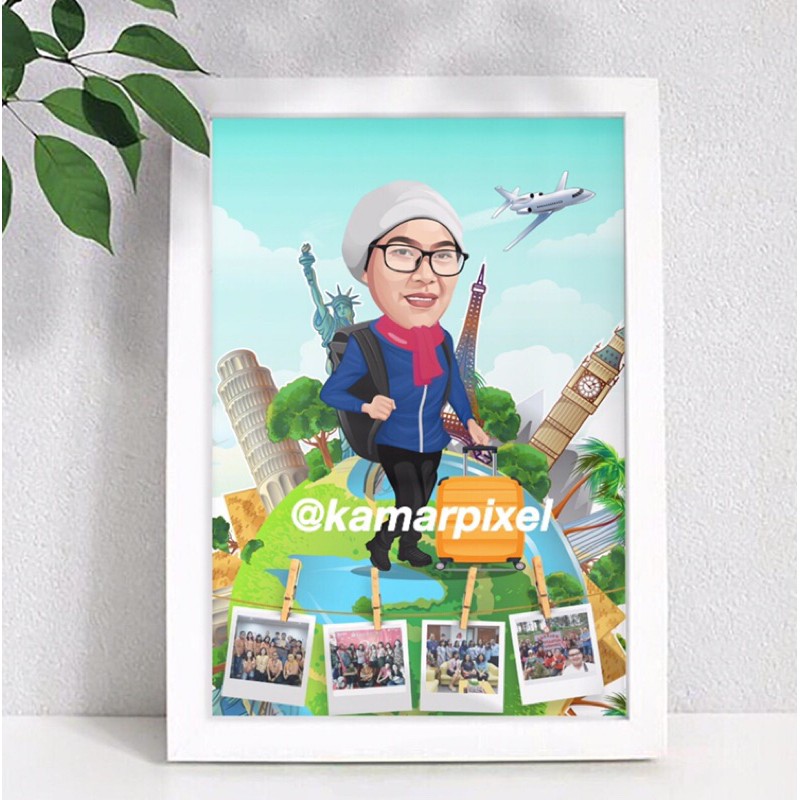 Karikatur Ilustrasi 1 Wajah dengan Cetak + Bingkai  A4 Unik Lucu Murah-3