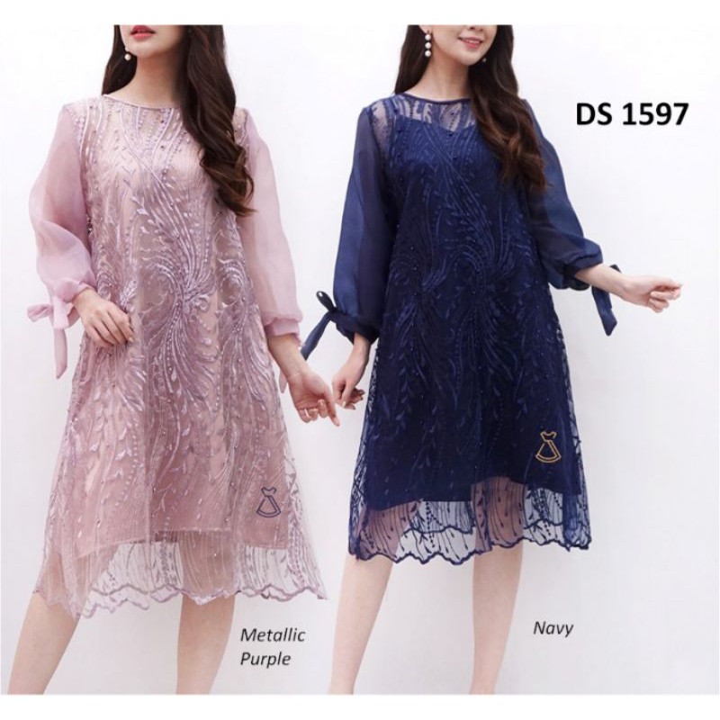 ARDS1597- DRESS SATIN IMPORT ZIPPER ORGANDI PEARLS