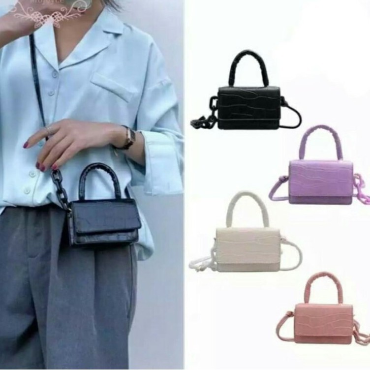 BAJ Tas Handbag / Tas Selempang / Tas Bahu Mini CROCO SATCHEL HANIN ( FLO GAGANG )/ TF019