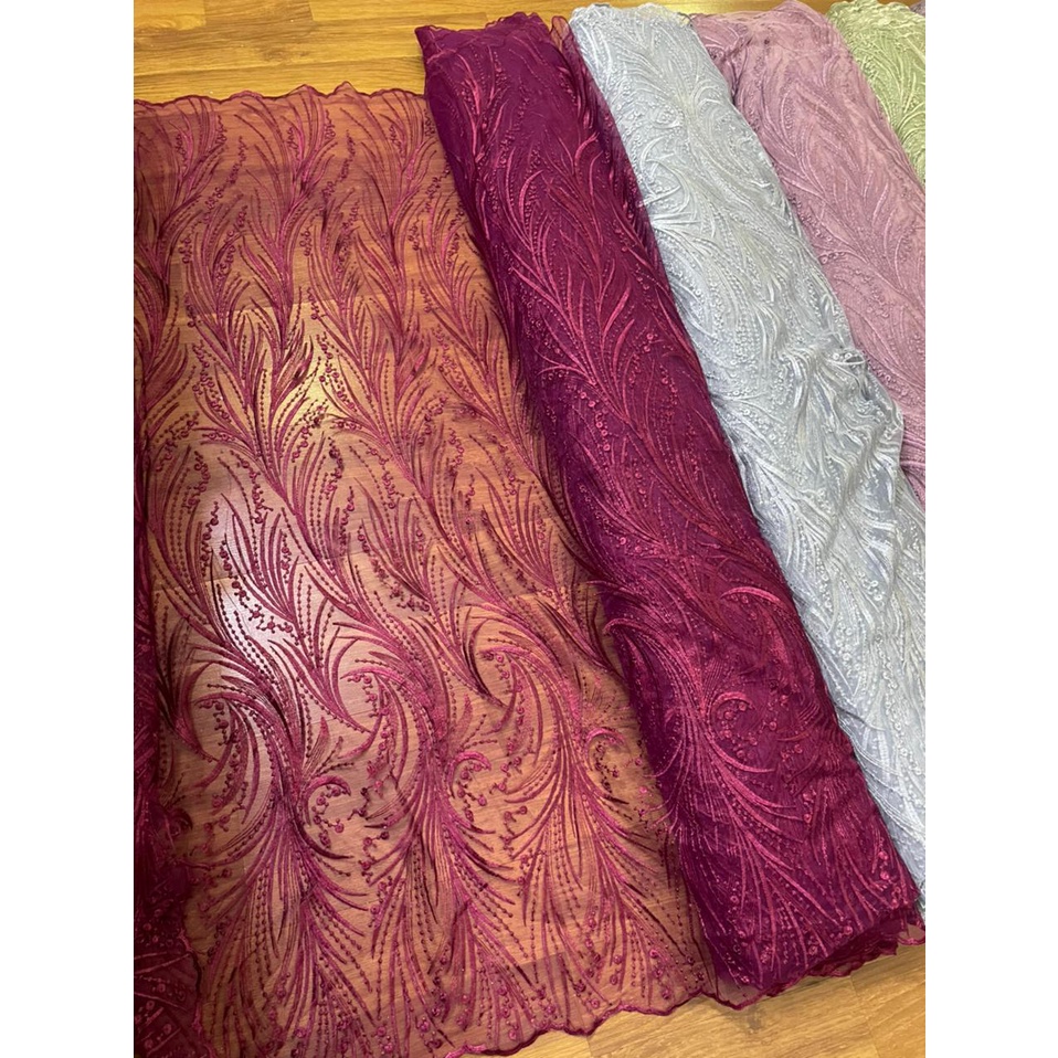 Kain Brokat Tile Mutiara Gloria Warna Kuning Mustard