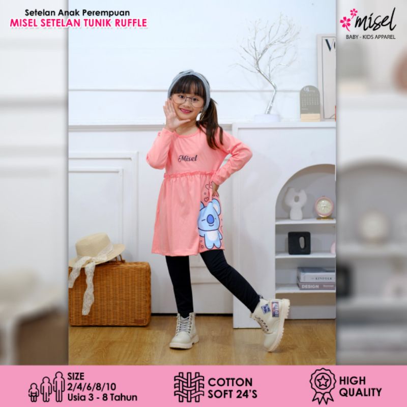 Setelan Misel Tunik Ruffle Original Kaos Anak Perempuan Super Premuim Best Seller