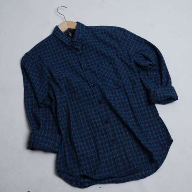 YB KEMEJA FLANEL PRIA MOTIF KOTAK LENGAN PANJANG MODEL SLIM FIT BIRU LIST BIRU LONG SLEEVE