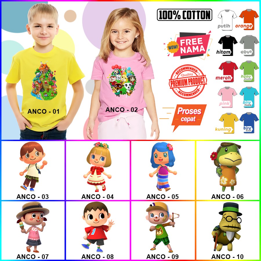 Baju Kaos ANAK DAN DEWASA ANIMAL CROSSING COUPLE (FREE NAMA)