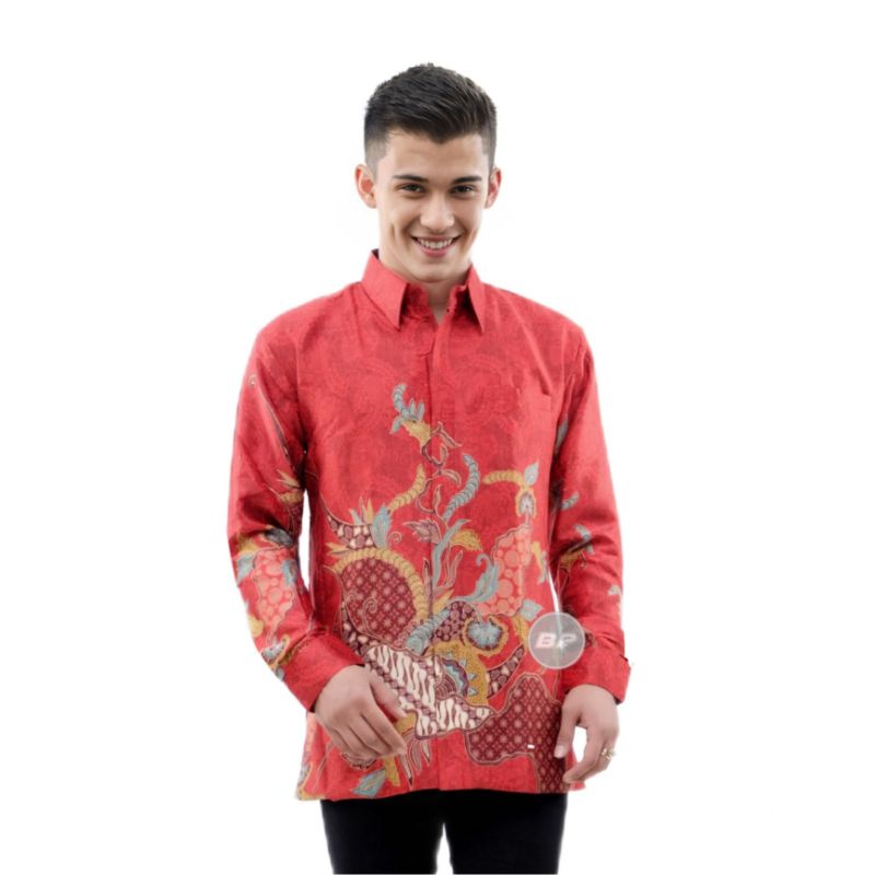 KEMEJA BATIK PRIA SEMI SUTRA EMBOZ TERLARIS - MEGA MENDUNG - BERLAPIS FURING