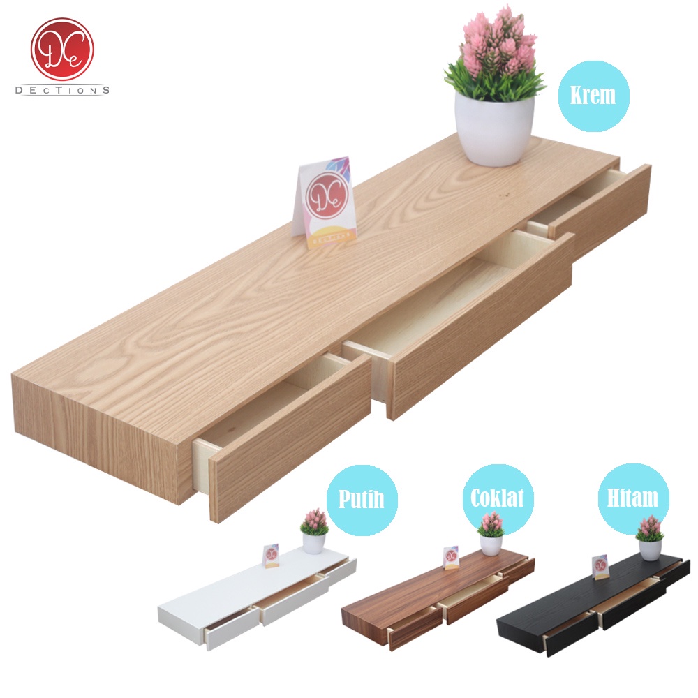 Dections Rak Dinding Ambalan Laci 80x20cm Meja Rias Kamar 3 Pintu Tempel Dinding Gantung Minimalis