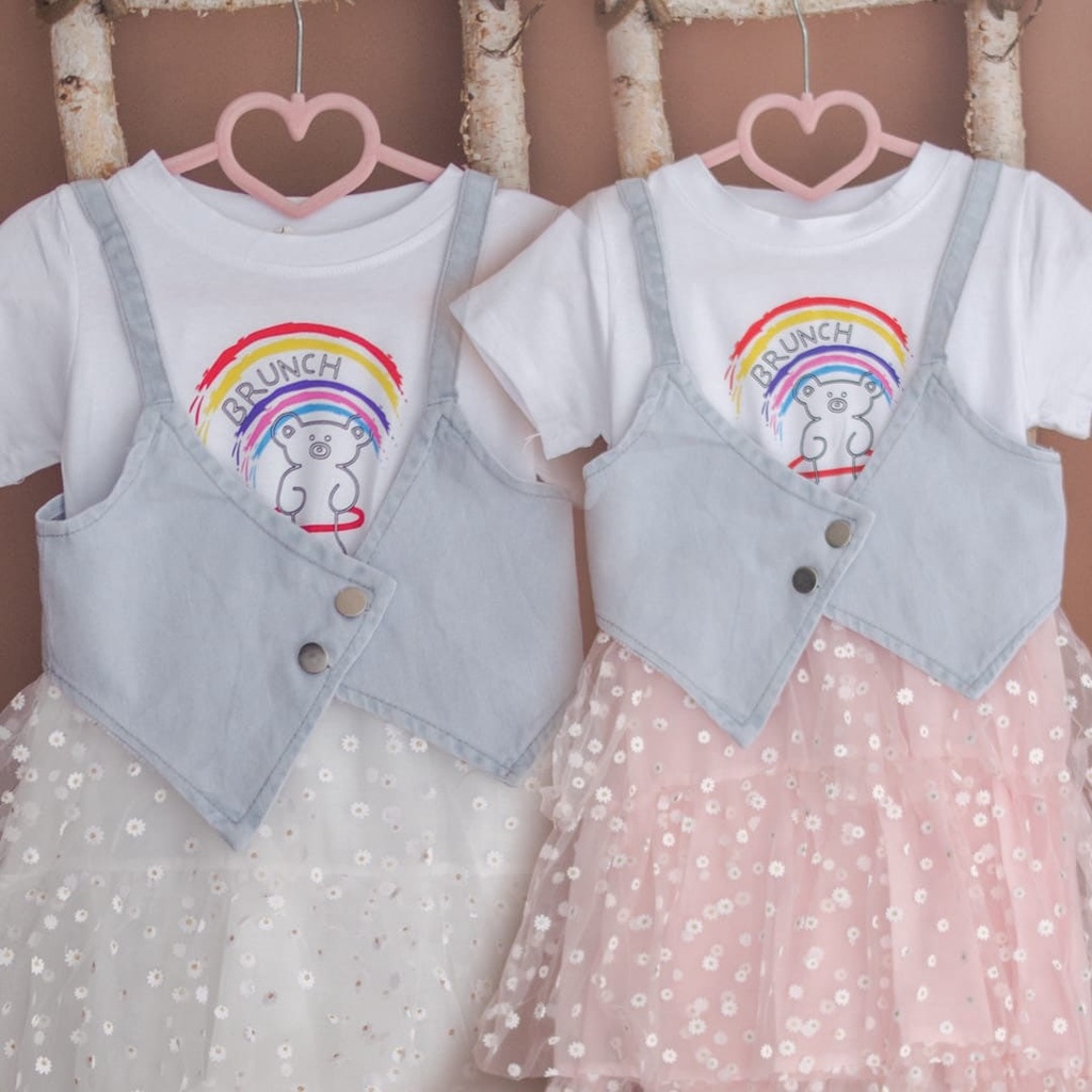 Promo !! Dress anak cewek cute -  dress 2in1 baby bear bunch tutu import uk 2-5th uk 5,7,9,11,13 (putih,pink)