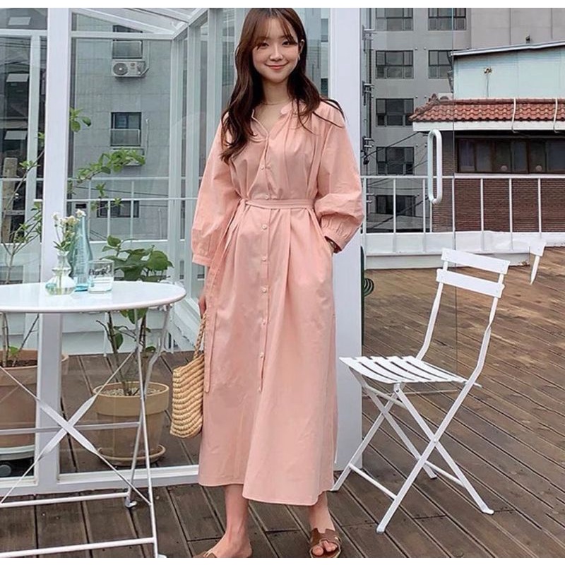 Sydney Dress Pakaian Wanita Korean Style Midi Dress Linen Rami Angel