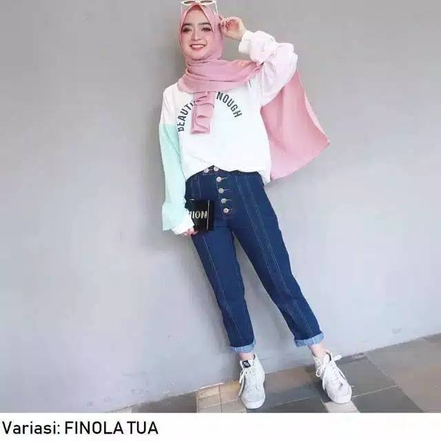 Highwaist Jeans Wanita murah wanita kekinian one cut knee murah kekinian LV-4046