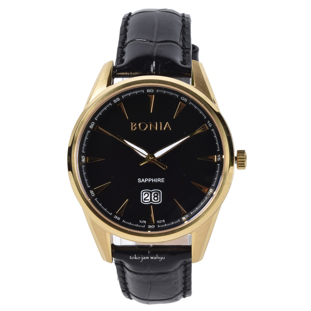Bonia BNB10318-1232 Jam Tangan Pria - Gold - Black Leather Strap