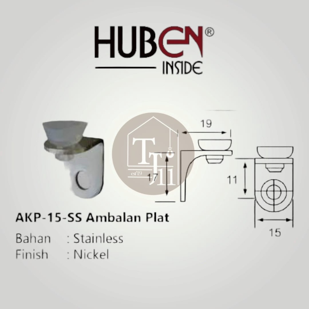 Ambalan Siku Rak Kaca HUBEN AKP-15 SS Stainles/Siku Penyangga Rak Kaca merk HUBEN AKP-15 SS