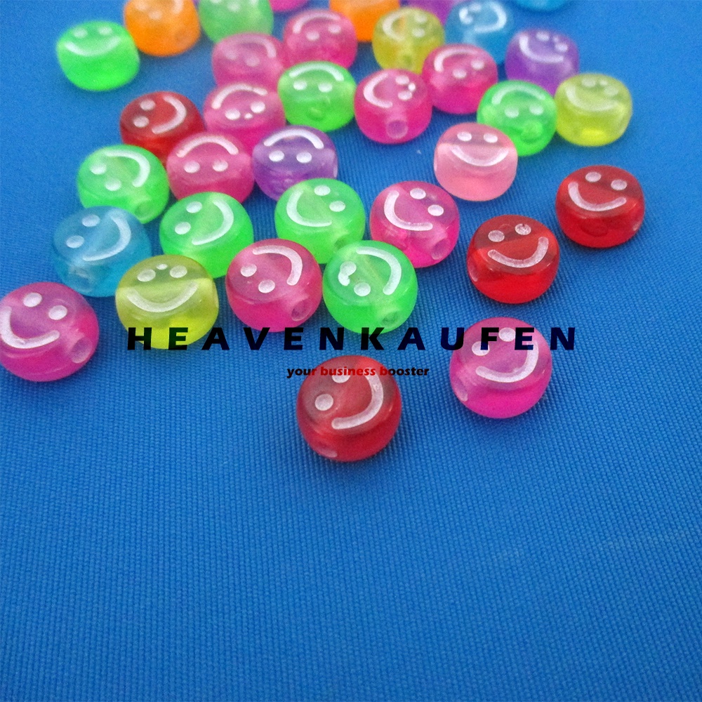 Manik Manik Beads Smiley Lebar 1 cm Lubang 2 mm Transparan Mix Warna Per Pack isi 50 Pcs