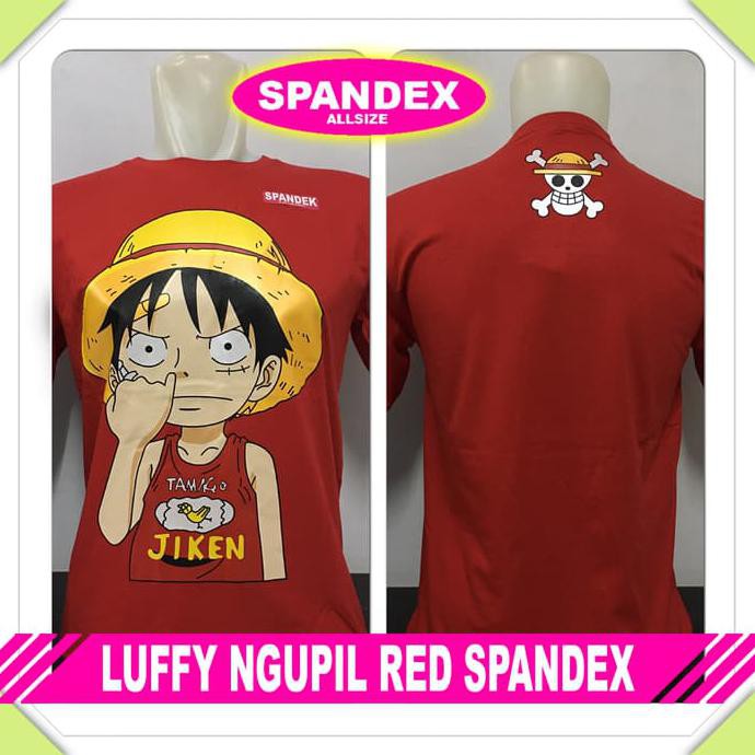 TERLARIS KAOS BAJU DISTRO ANIME/KARTUN - ONE PIECE LUFFY NGUPIL RED SPANDEX