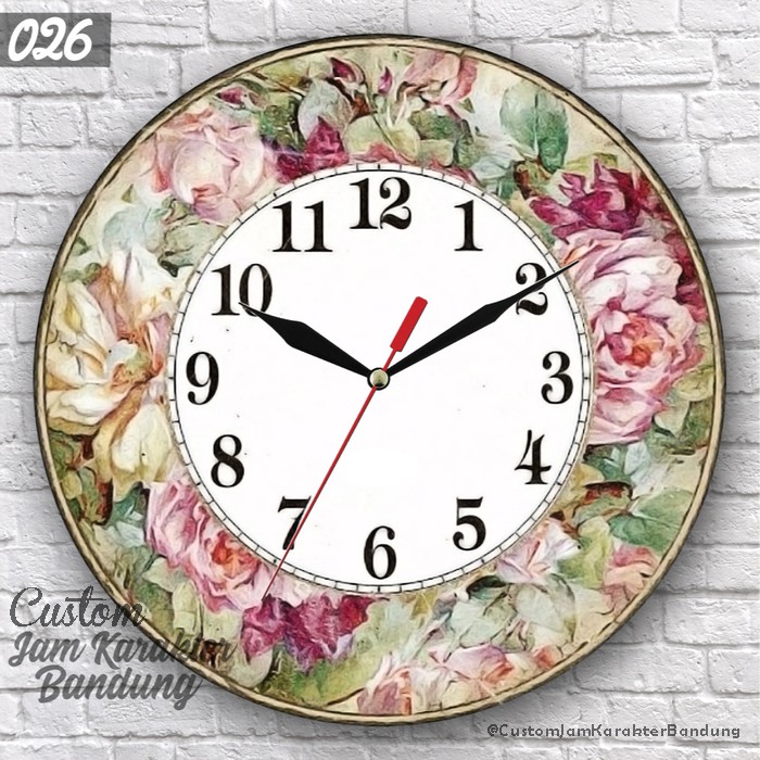 026 Jam Dinding Shaby Chic Motif Bunga Polos Tengah - Jam Karakter FREE BATERAI - Premium Jam