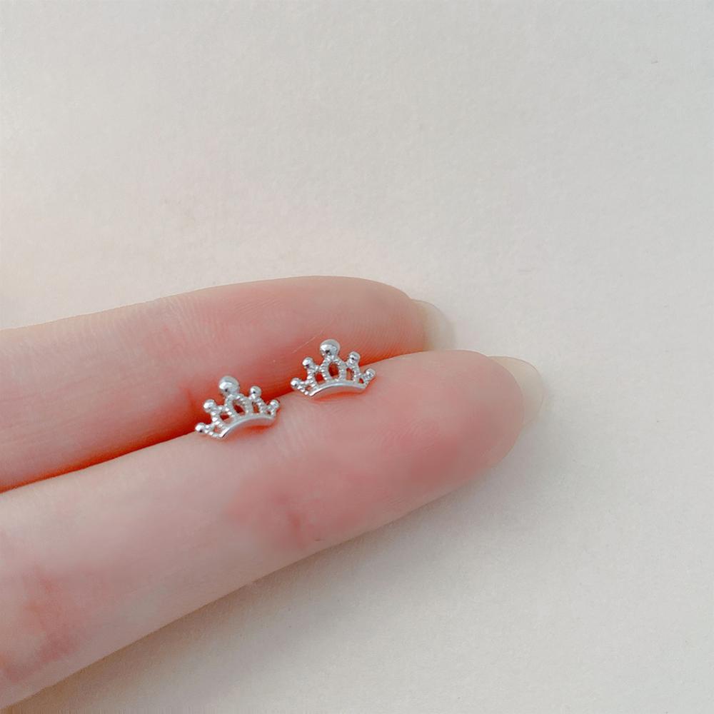 Timekey Anting Tusuk Silver 925 Mini Simple Desain Mahkota Hollow Untuk Wanita A3K9