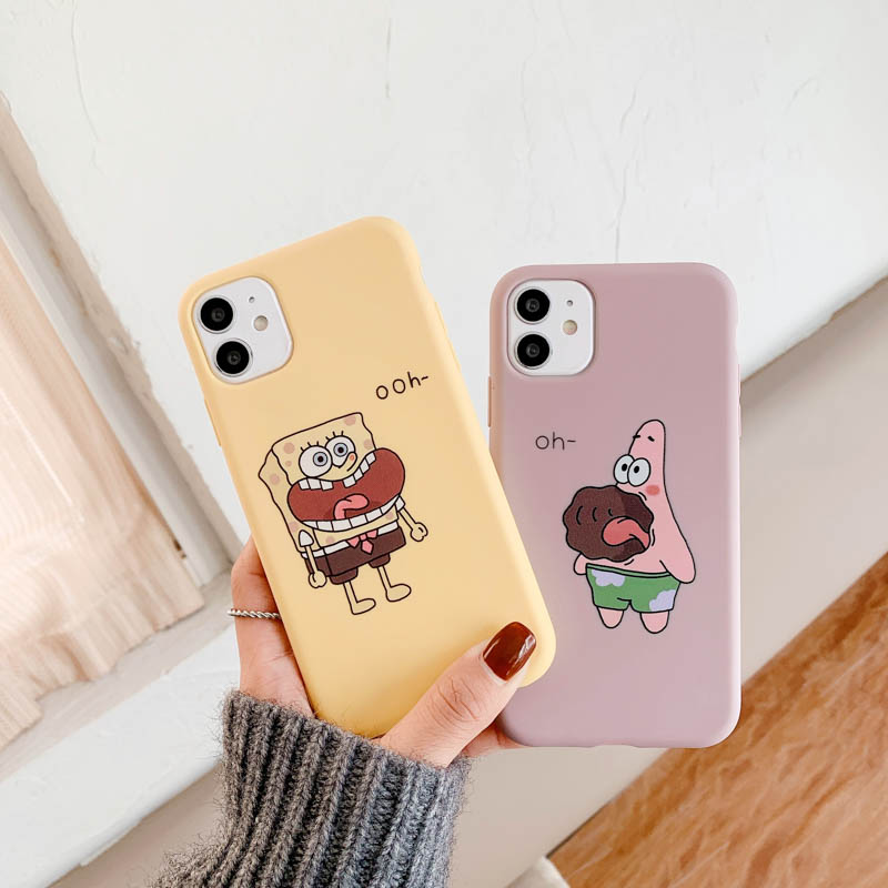 Cartoon SpongeBob Soft Case IPhone 7 Plus 11 6 6S 8 Plus 12 mini 12 pro max X Se 2020 6SPlus 7Plus 6Plus 8Plus XS Casing Motif Creative Couple TPU Cover