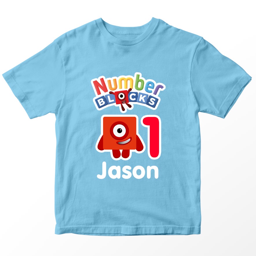 Kaos NumberBlocks Birthday Umur 1 Tahun Custom Nama Anak