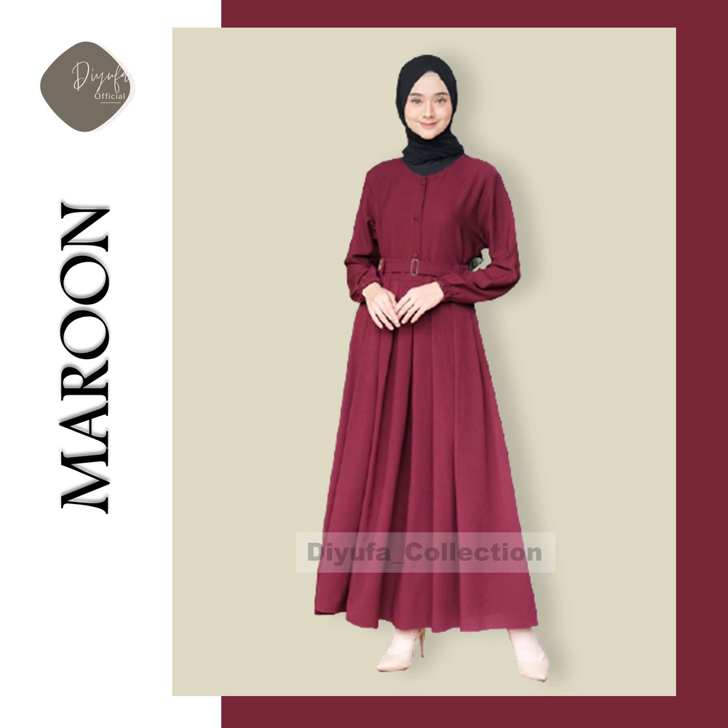 Baju Gamis Wanita Cewek Remaja Terbaru kekinian Alsize / Jumbo Kancing Dada Dress Moscrepe Busui-MAROON