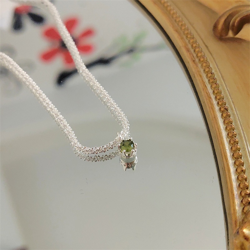 Kalung Rantai Sterling Silver 925 Dengan Liontin Olive Green Untuk Wanita