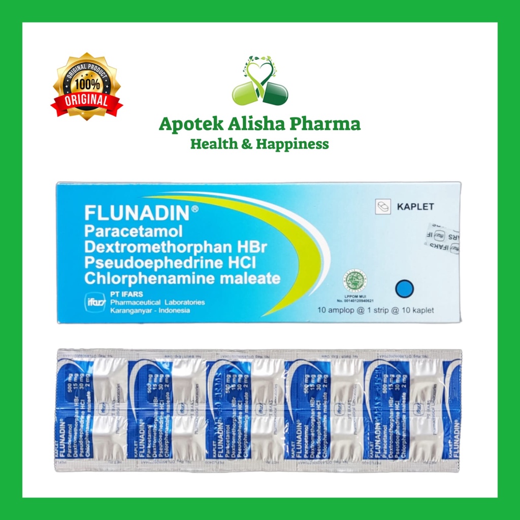 Flunadin Tablet (strip 10tablet) - Plunadin Tablet Obat Flu/Pilek/Batuk/Panas/Demam/Pusing
