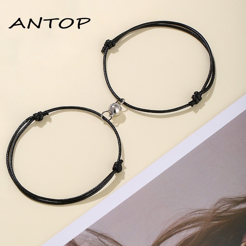 2 Pcs Gelang Couple POLOS Magnetik Pasangan Tali Lilin Pria Dan Wanita Aksesoris Fashion Hadiah ANTOP