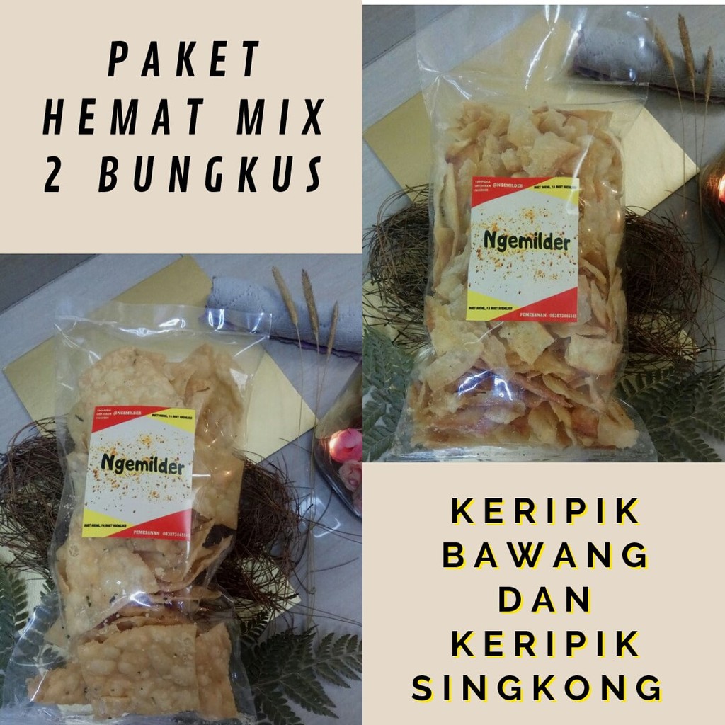 

Paket Hemat Mix 2 Bungkus - Keripik Bawang - Kue Bawang - Keripik Singkong - Cemilan