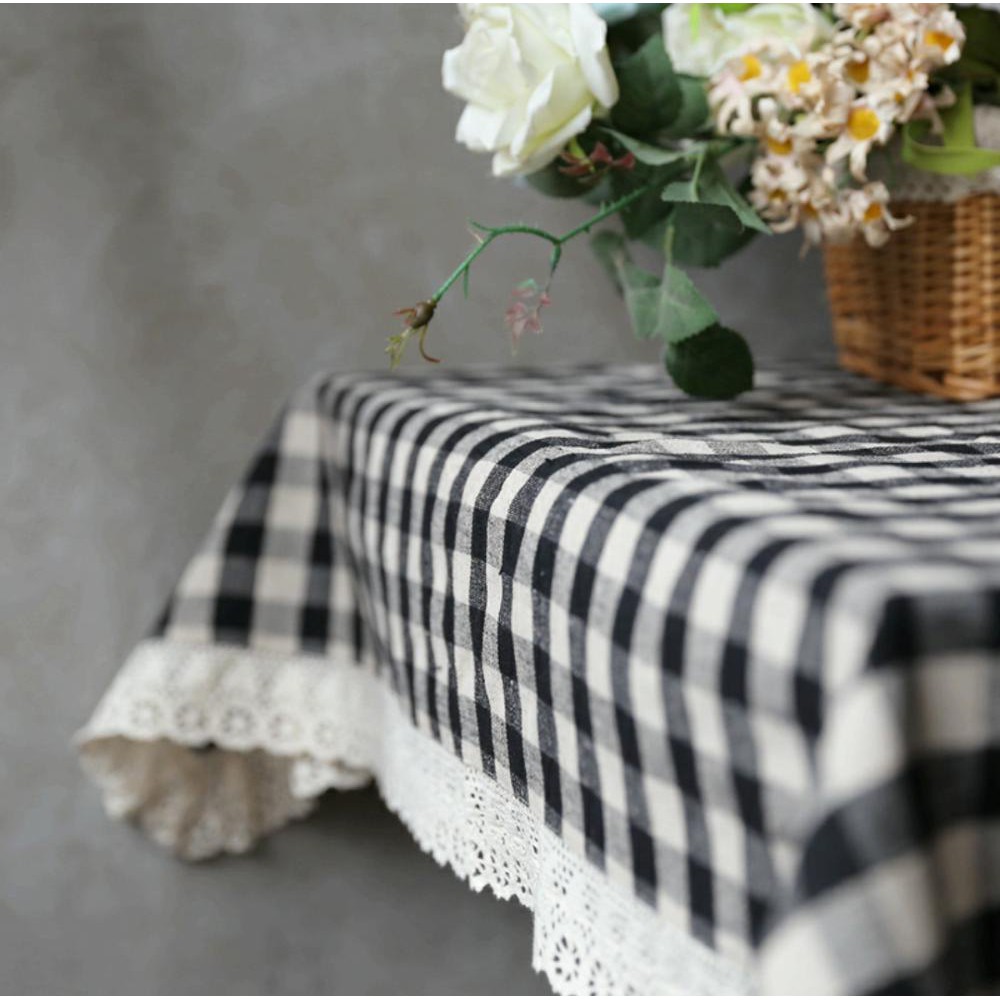 Taplak Meja RENDA Motif Kotak-kotak Estetik ukuran 75 x 75 cm 50 x 100 cm 100 x 100 cm bahan Katun