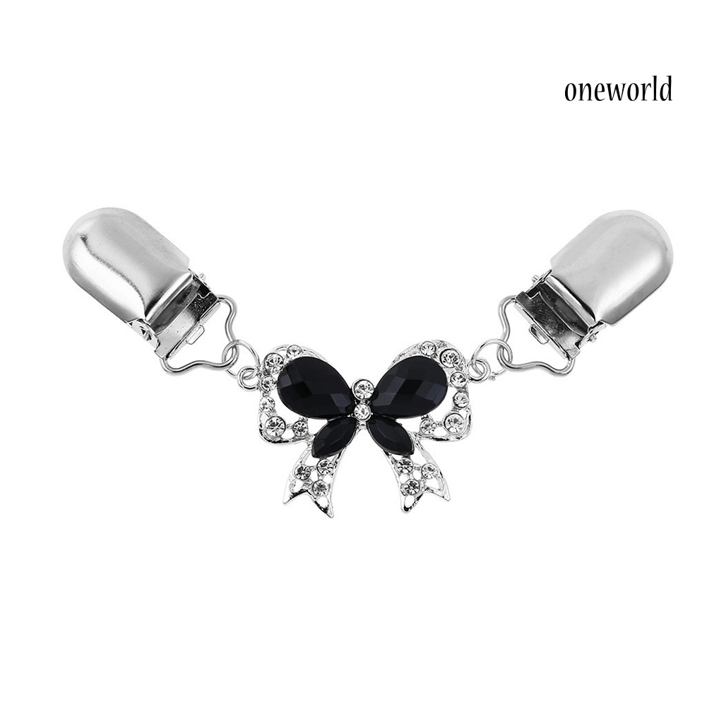 OW@ Chic Women Rhinestone Inlaid Bowknot Cardigan Collar Clip Dress Shawl Clasp Pin