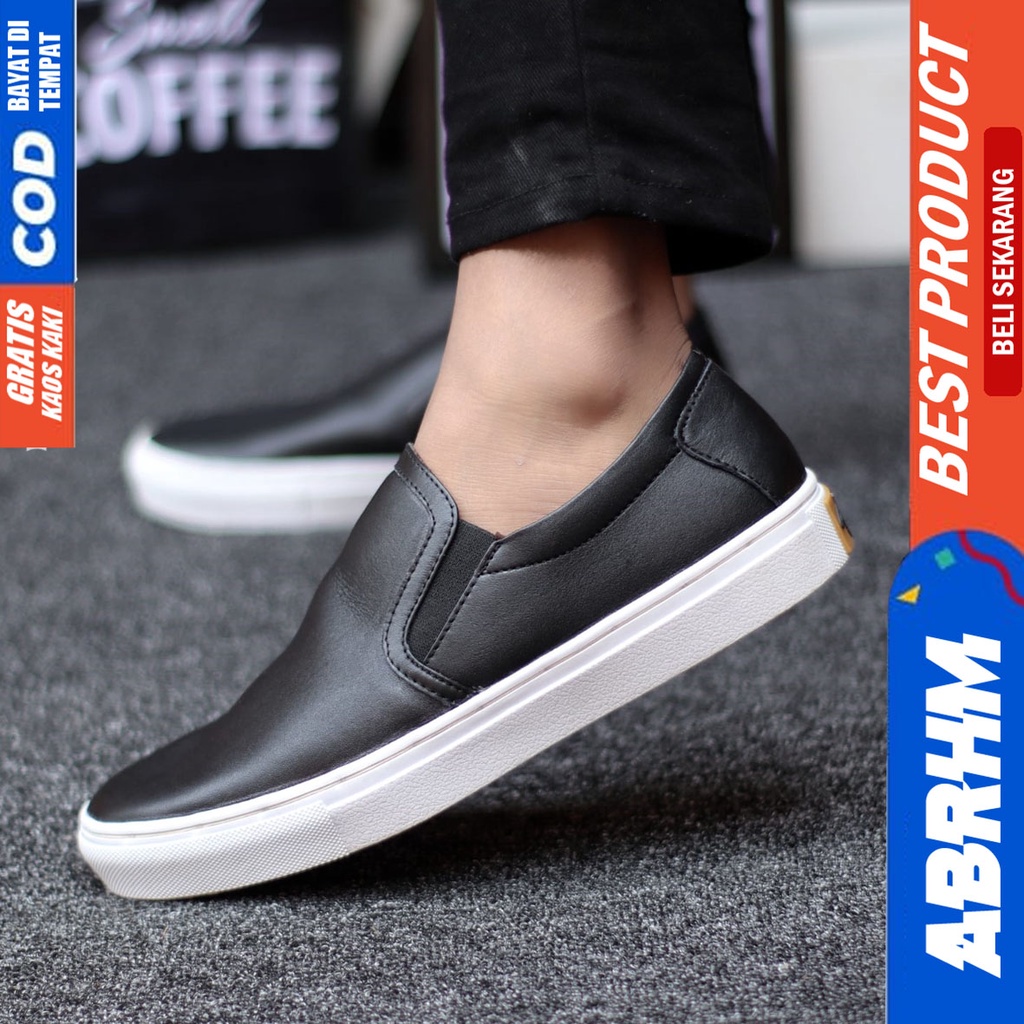 Abrhm Mori - Sepatu Slip On Pria  Casual Kulit Asli