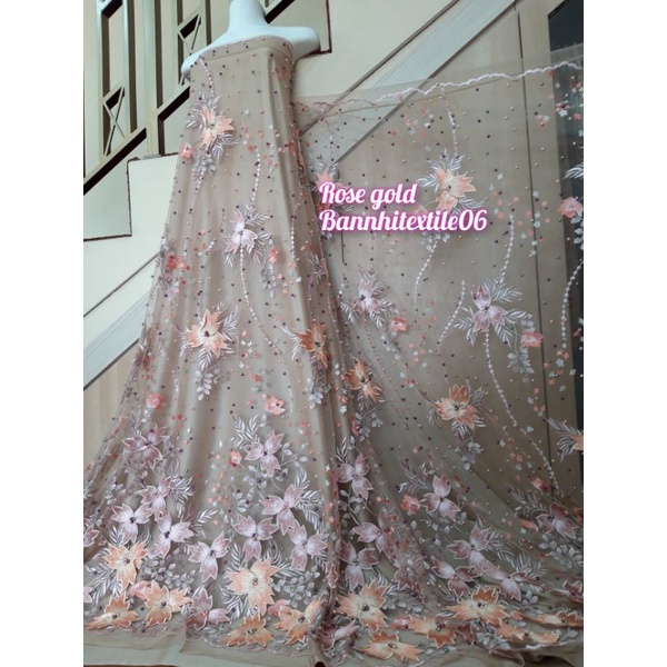 Kain Tile/Tulle Mutiara 3D Multi Warna,kain tile brokat, tile 3d,tile polos (Harga per setengah mete