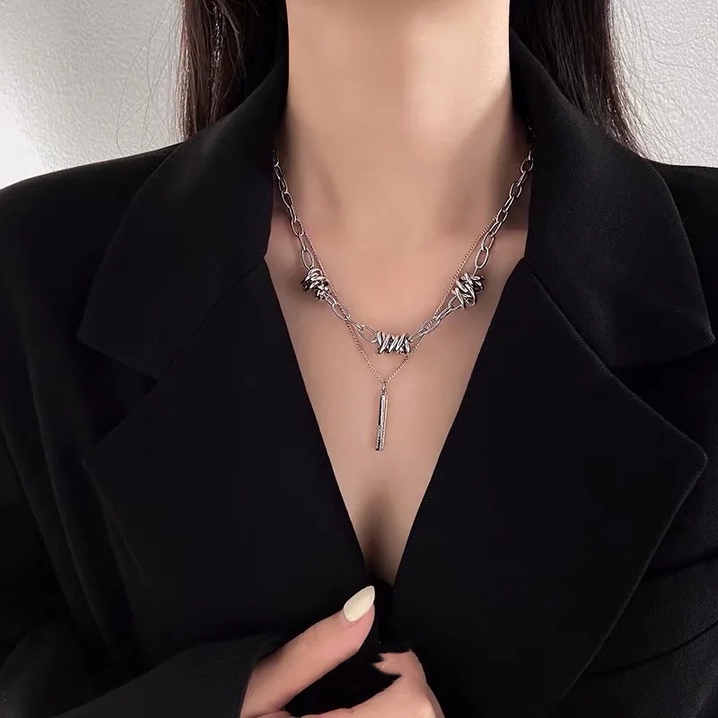Kalung Rantai Klavikula Model Duri Ganda Pendek Untuk Aksesoris