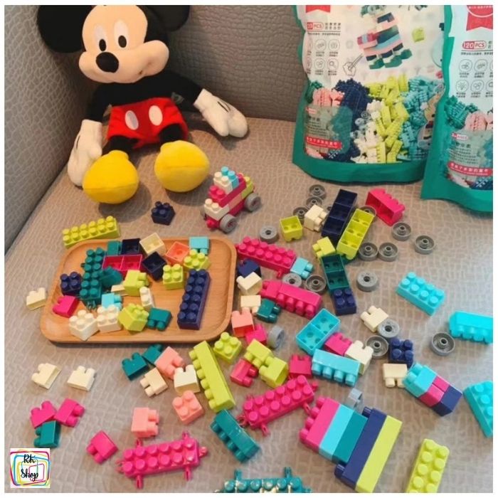 Mainan bricks balok 120 pcs set anak, DIY susun balok anak