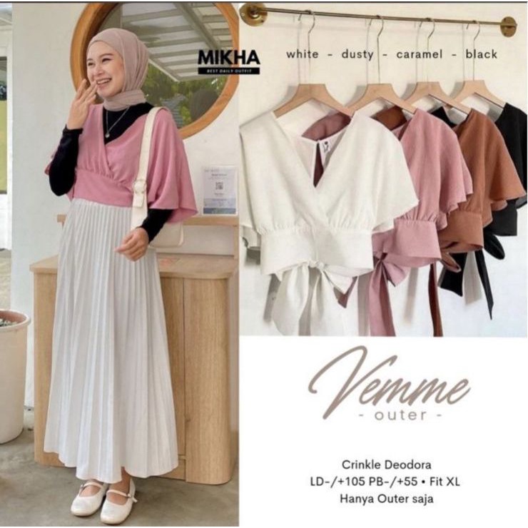 FEMEI OUTER CROP/ BOW BACK CARDIE Outerwear Rompi Lengan Pendek Batwing Tali Pita Fashion Remaja Muslim Terlaris